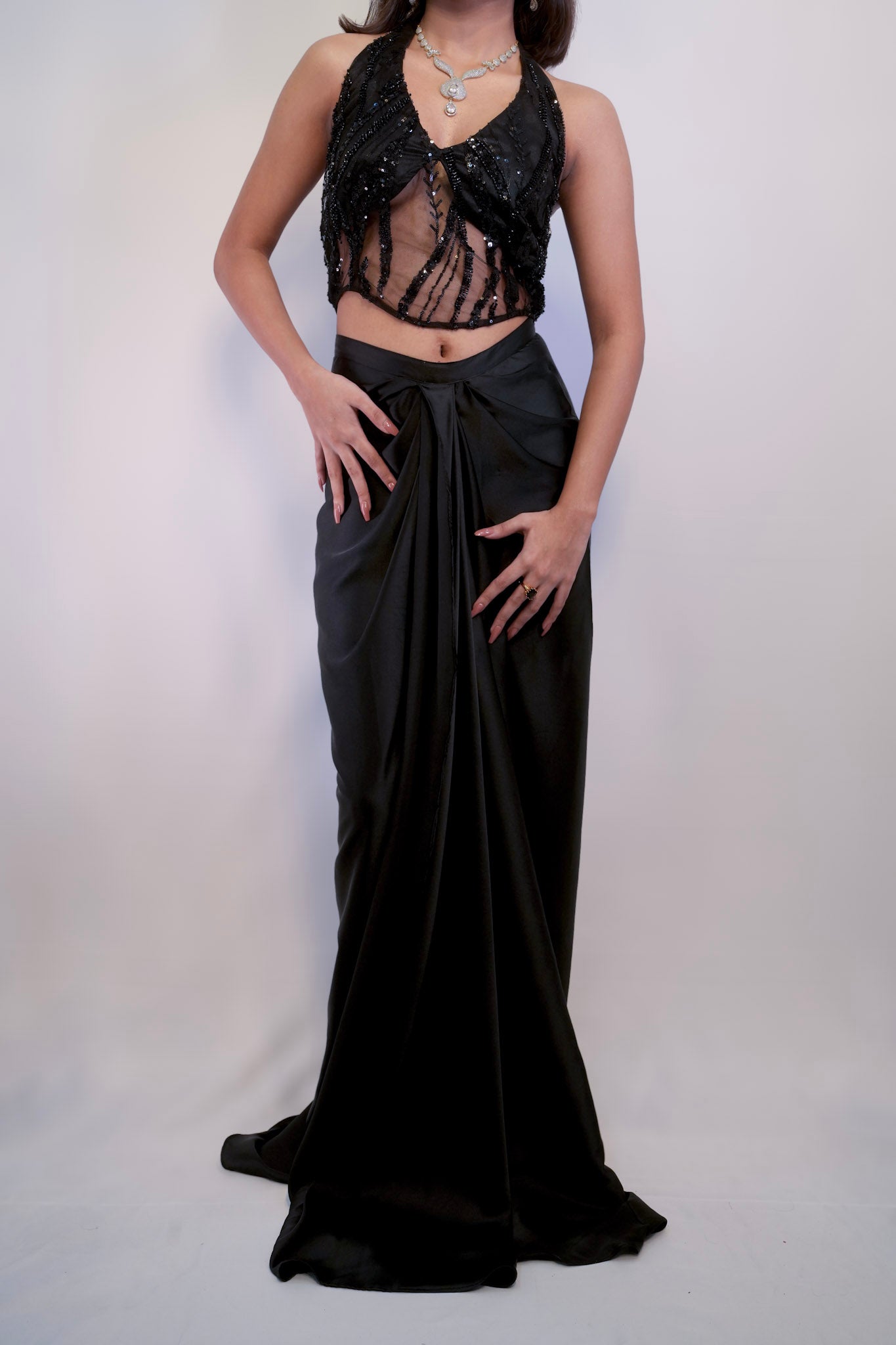 Kohl Corset & Satin Dhoti Skirt Set