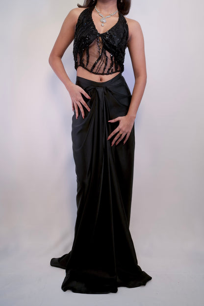 Kohl Corset & Satin Dhoti Skirt Set