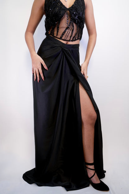 Kohl Corset & Satin Dhoti Skirt Set